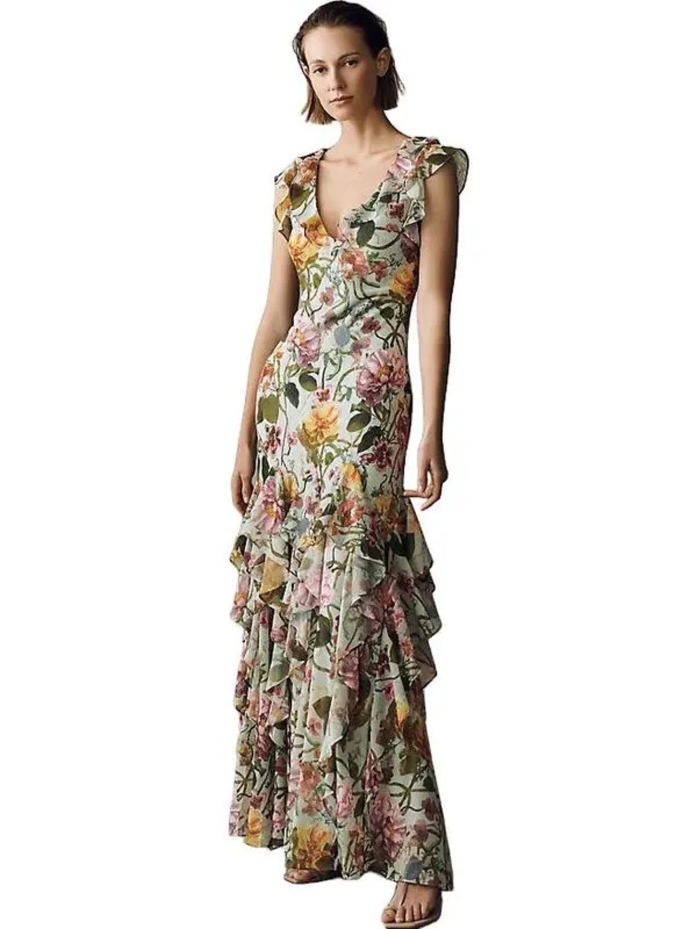 BHLDN Chiffon Floral Dress Charlotte Maxi size large